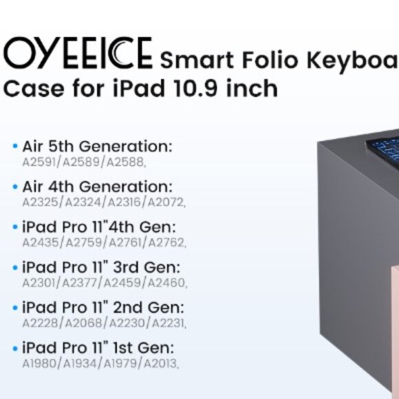 🎁Free w/Purchase🎁 OYEEICE Smart Folio Keyboard Case for iPad 10.9" - Black - Picture 2 of 9